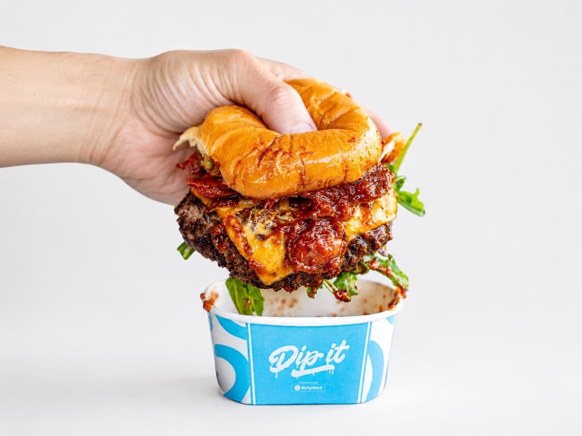 Italian Stallion burger lifted from the Napolitana wet dip